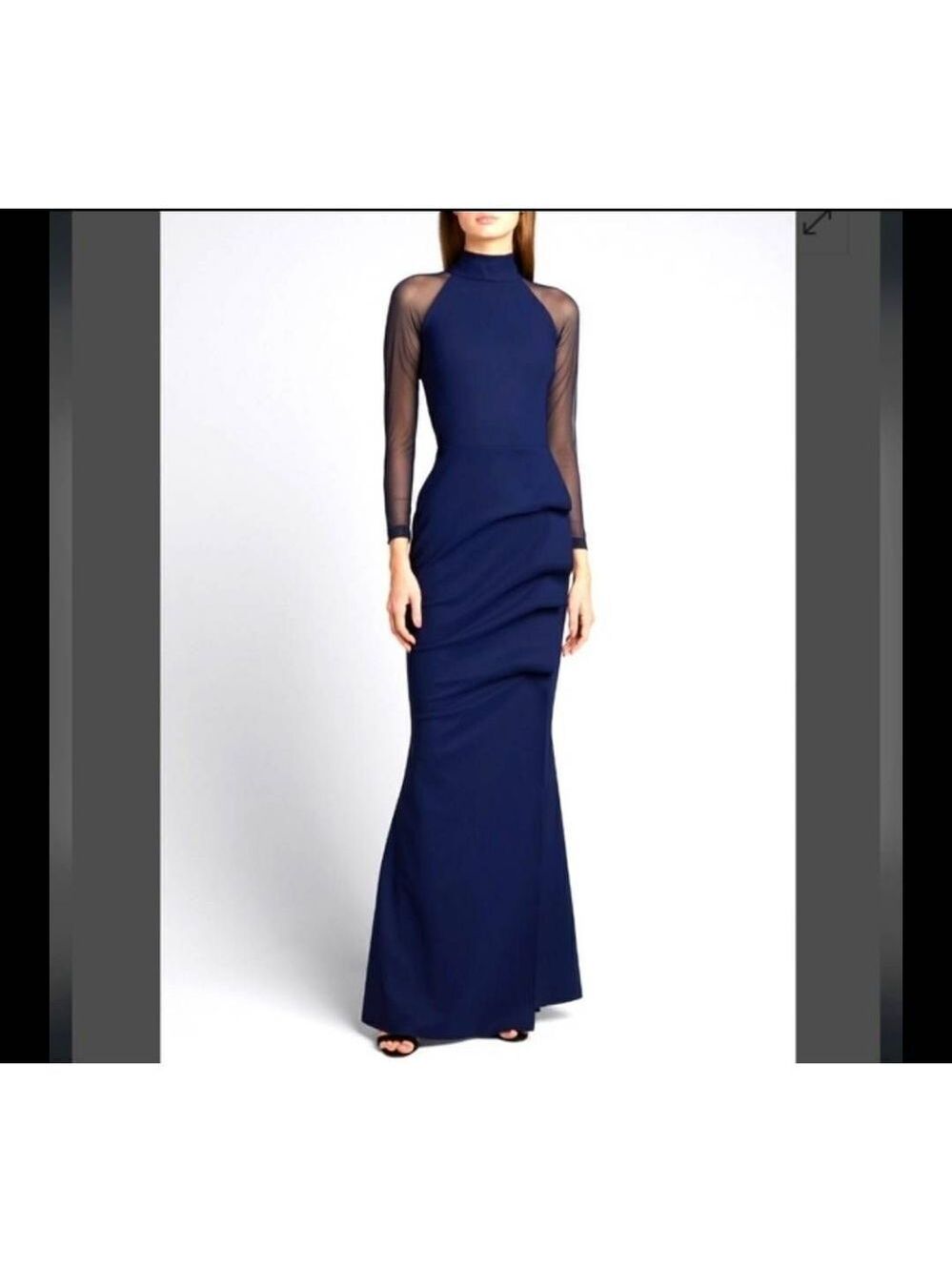 Chiara Boni Maylys Mock Neck Illusion Gown Size 14 Blue NWT